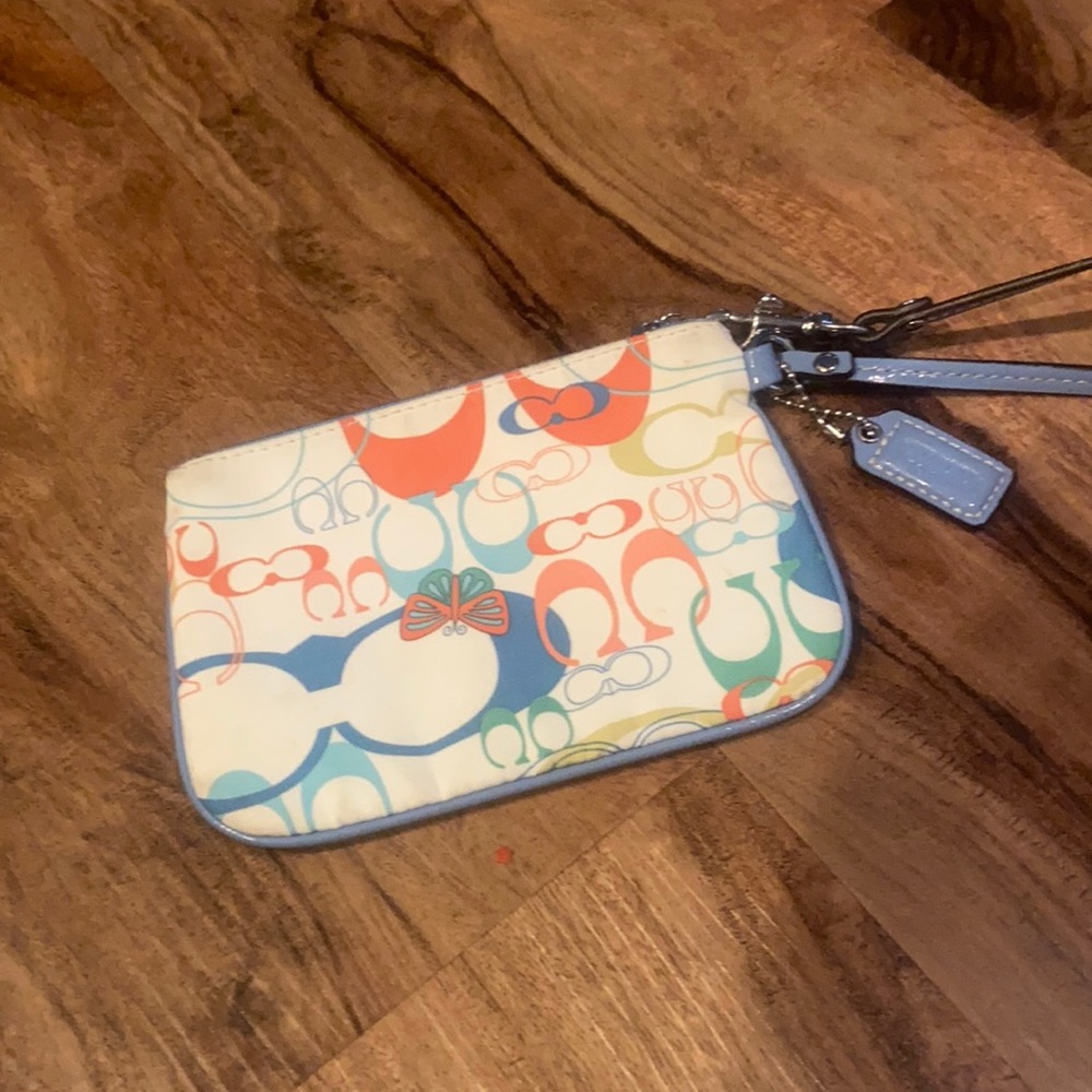 Coach cream nylon, butterfly, signature C wristlet